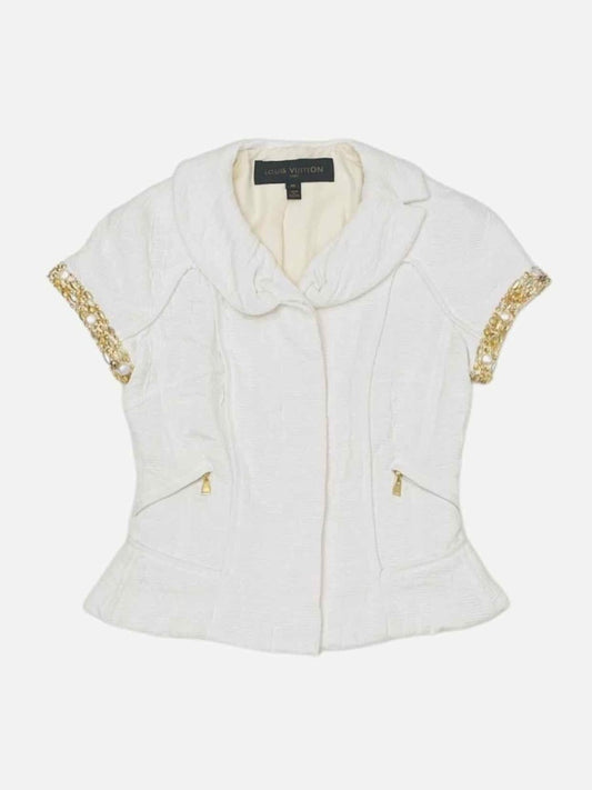 Pre - loved LOUIS VUITTON White Pearl Embellished Jacket at Reems Closet