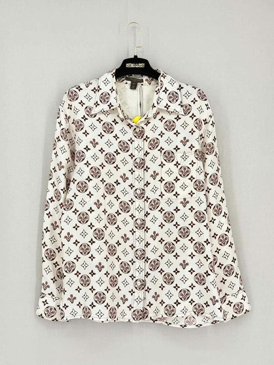 Pre - loved LOUIS VUITTON White w/ Brown Monogram Size US 4 Shirt at Reems Closet