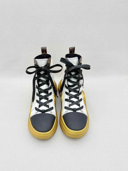 Pre-loved LOUIS VUITTON White w/ Gold Size EU 38.5 Sneaker Boots at Reems Closet