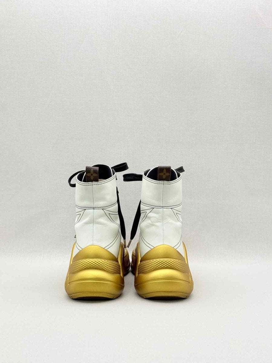 Pre-loved LOUIS VUITTON White w/ Gold Size EU 38.5 Sneaker Boots at Reems Closet