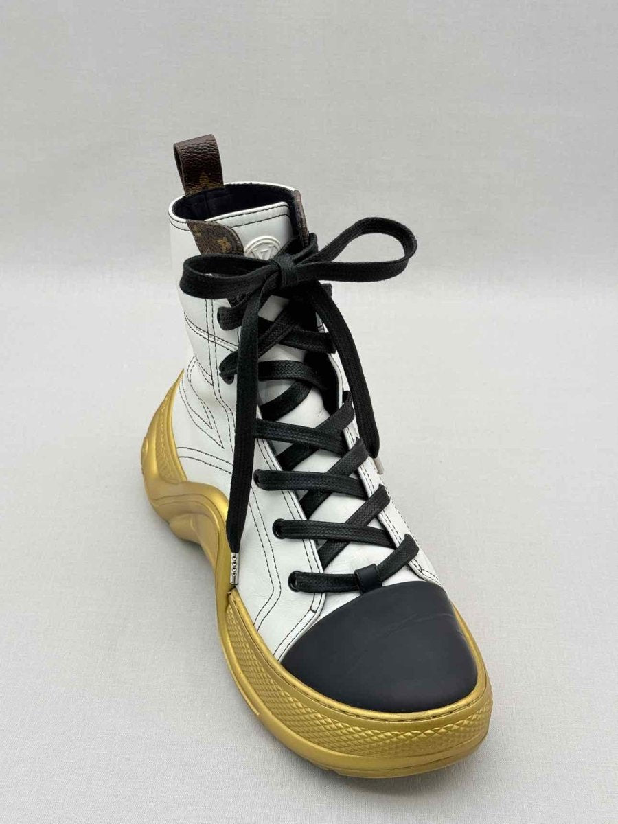 Pre-loved LOUIS VUITTON White w/ Gold Size EU 38.5 Sneaker Boots at Reems Closet