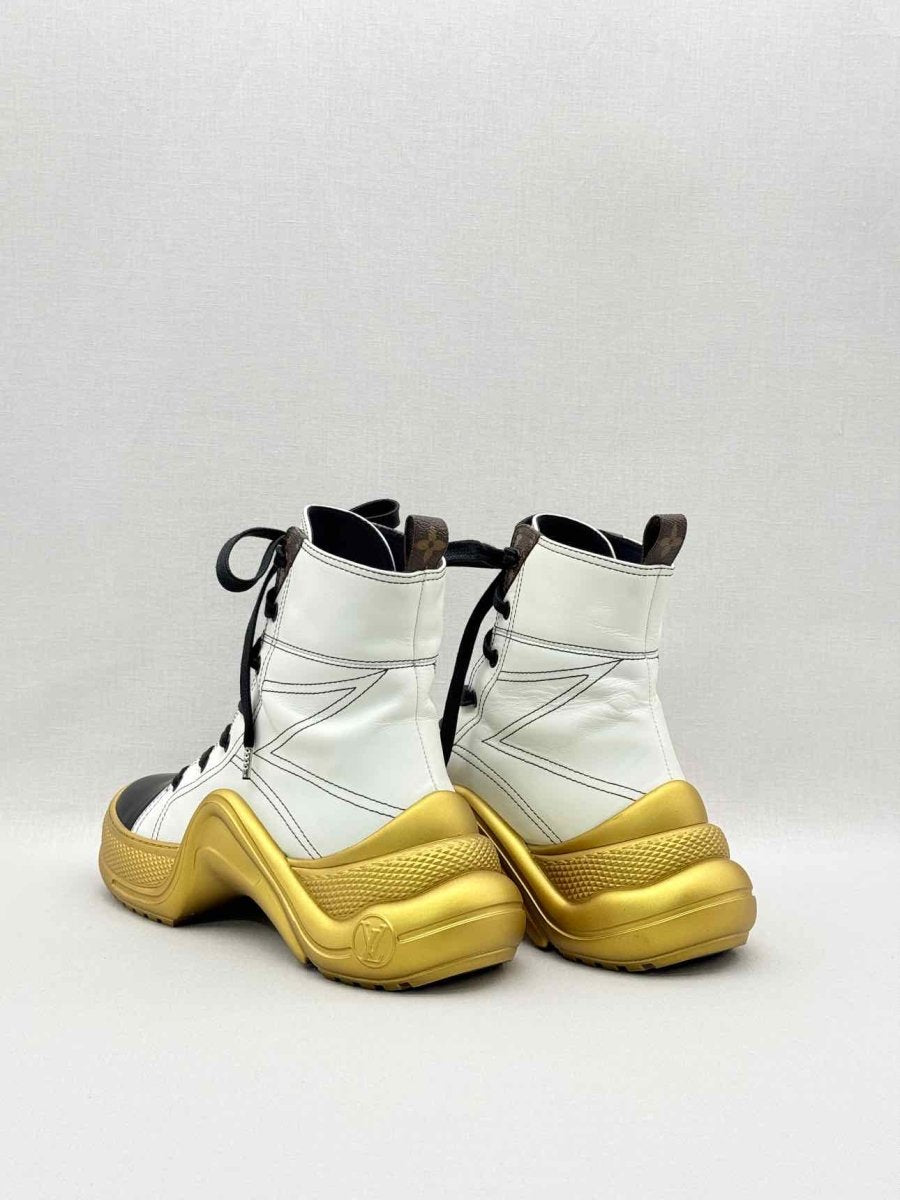 Pre-loved LOUIS VUITTON White w/ Gold Size EU 38.5 Sneaker Boots at Reems Closet