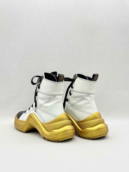 Pre-loved LOUIS VUITTON White w/ Gold Size EU 38.5 Sneaker Boots at Reems Closet