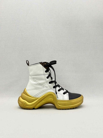 Pre-loved LOUIS VUITTON White w/ Gold Size EU 38.5 Sneaker Boots at Reems Closet