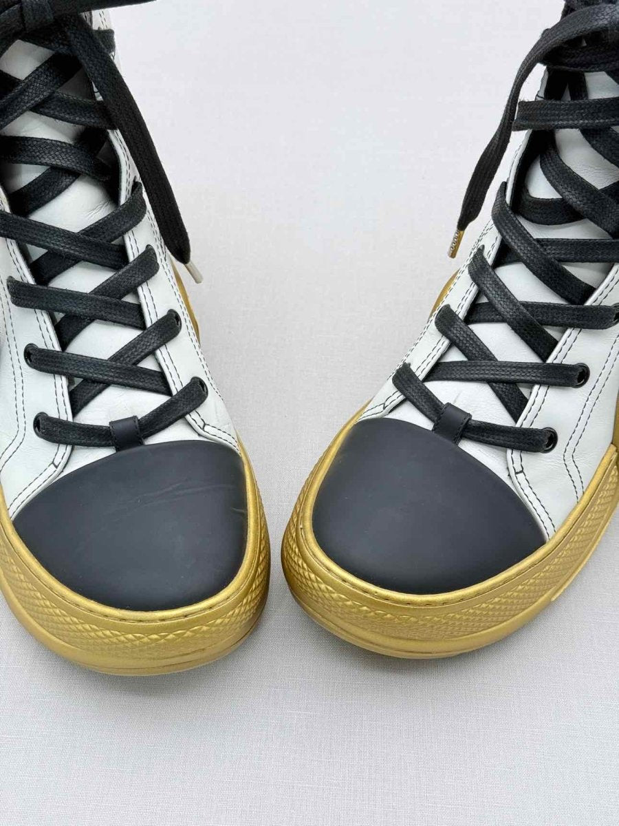 Pre-loved LOUIS VUITTON White w/ Gold Size EU 38.5 Sneaker Boots at Reems Closet