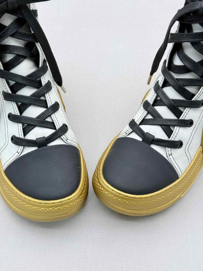 Pre-loved LOUIS VUITTON White w/ Gold Size EU 38.5 Sneaker Boots at Reems Closet