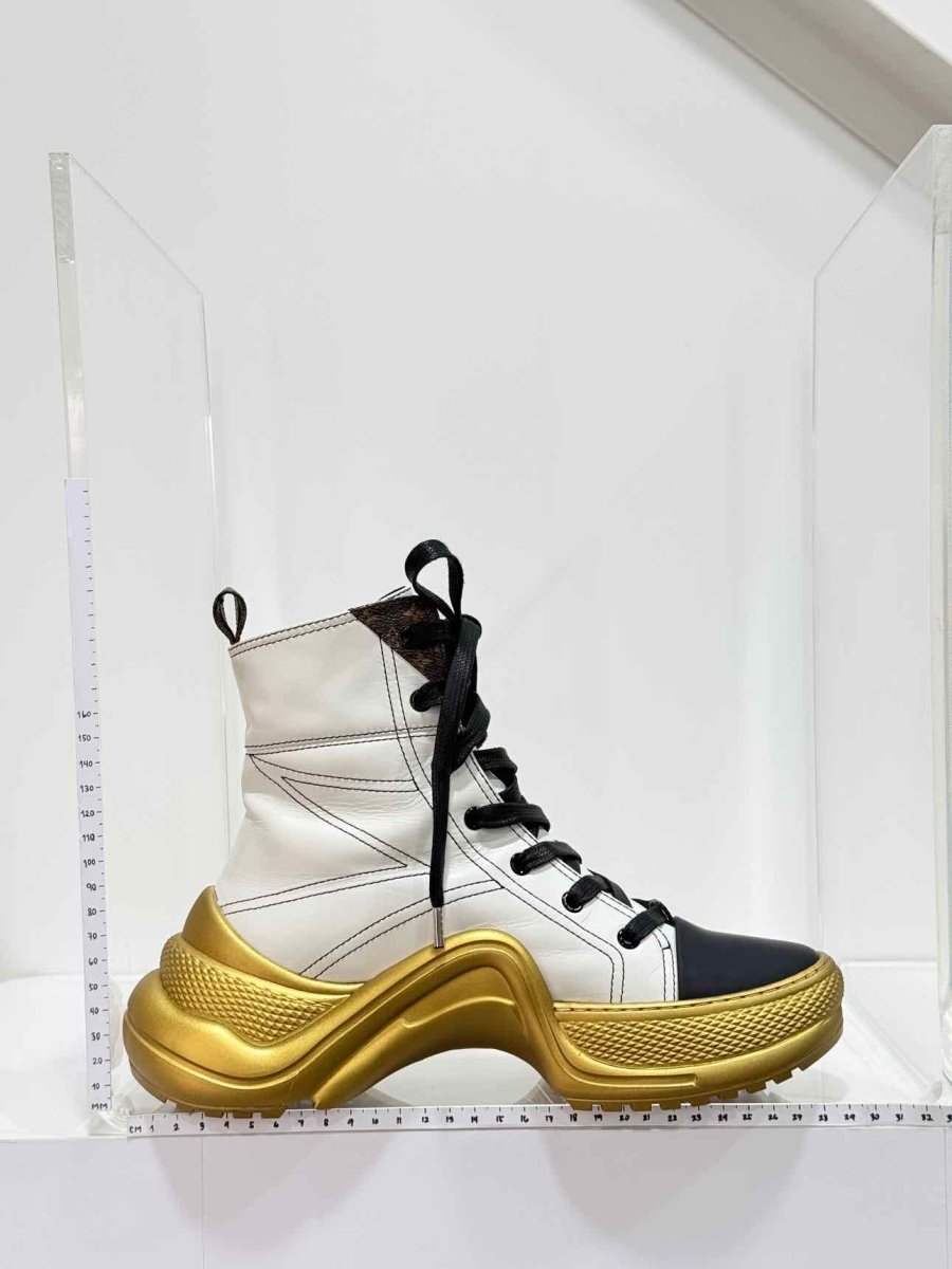 Pre-loved LOUIS VUITTON White w/ Gold Size EU 38.5 Sneaker Boots at Reems Closet
