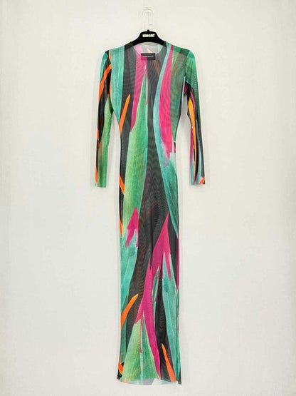 Pre-loved LOUISA BALLOU Green Multicolor Size Small Long Dress at Reems Closet
