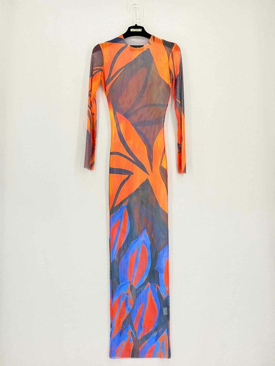 Pre-loved LOUISA BALLOU Orange Multicolor Size Small Long Dress at Reems Closet