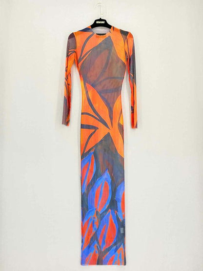 Pre-loved LOUISA BALLOU Orange Multicolor Size Small Long Dress at Reems Closet