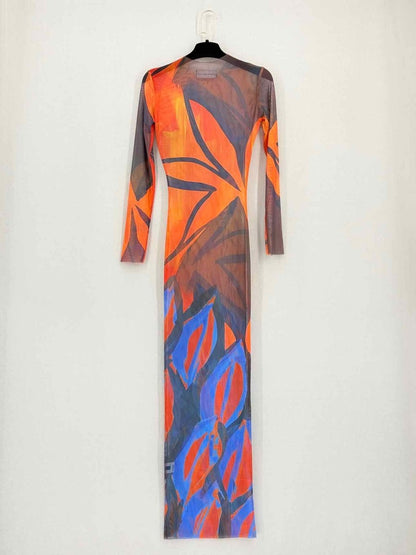 Pre-loved LOUISA BALLOU Orange Multicolor Size Small Long Dress at Reems Closet
