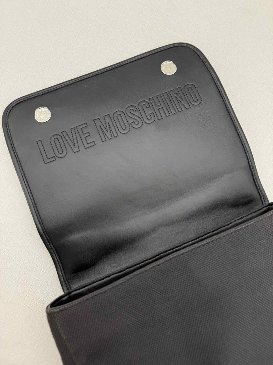 Pre - loved LOVE MOSCHINO Black Logo Print Top Handle at Reems Closet