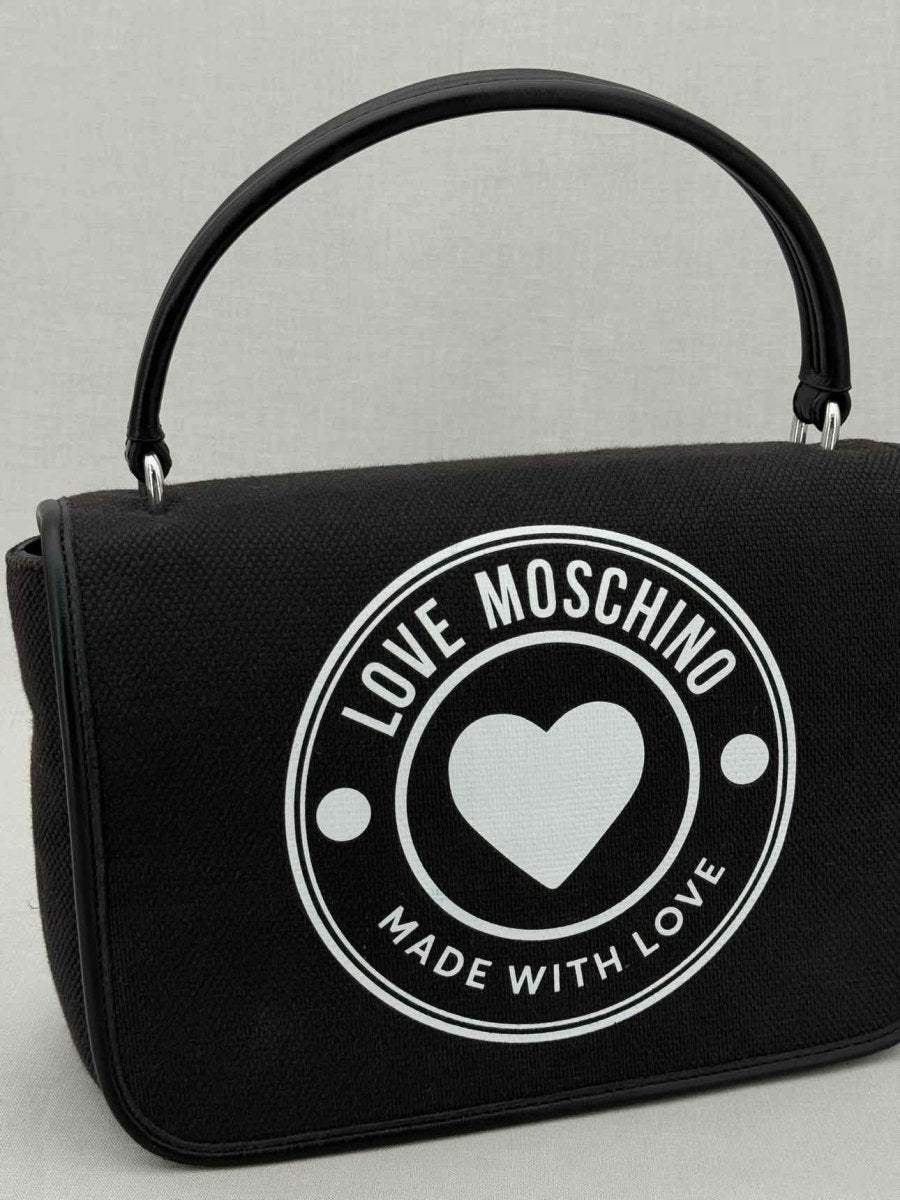 Pre - loved LOVE MOSCHINO Black Logo Print Top Handle at Reems Closet
