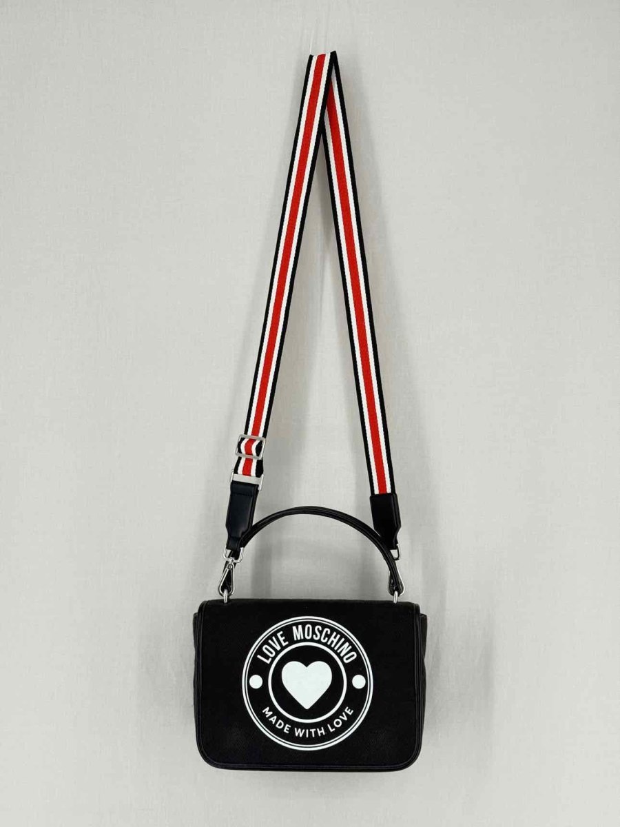 Pre - loved LOVE MOSCHINO Black Logo Print Top Handle at Reems Closet