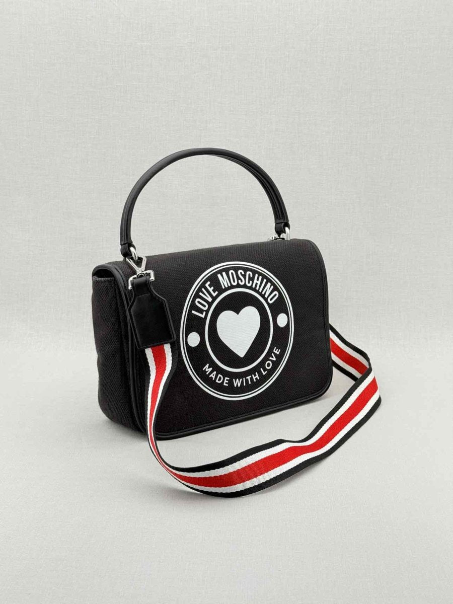 Pre - loved LOVE MOSCHINO Black Logo Print Top Handle at Reems Closet