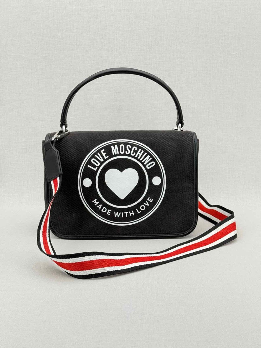 Pre - loved LOVE MOSCHINO Black Logo Print Top Handle at Reems Closet