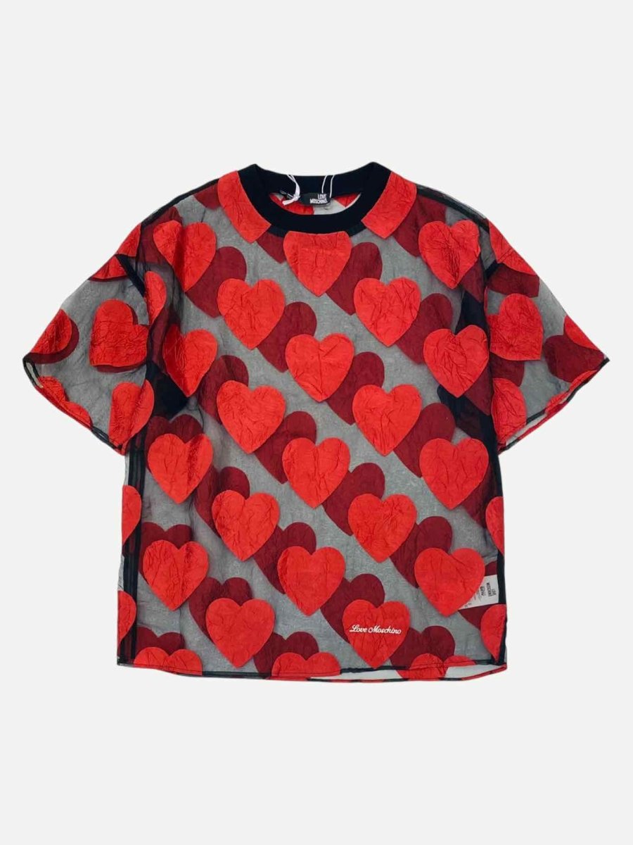 Pre - loved LOVE MOSCHINO Black w/ Red Hearts Top at Reems Closet