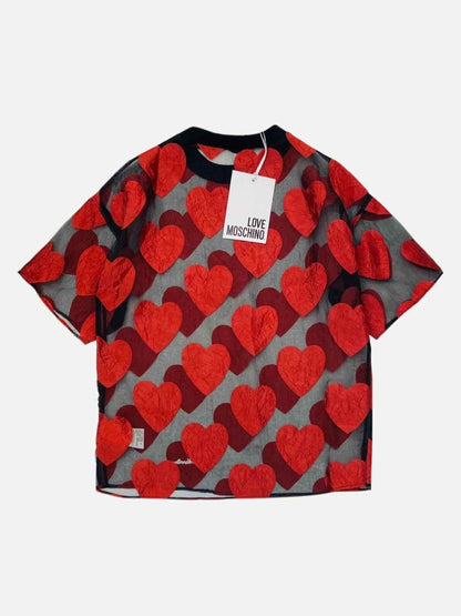 Pre - loved LOVE MOSCHINO Black w/ Red Hearts Top at Reems Closet