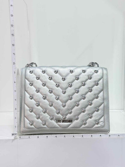 Pre-loved LOVE MOSCHINO Metallic Silver Quilted Shoulder Bag at Reems Closet