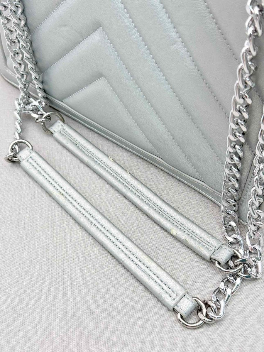 Pre-loved LOVE MOSCHINO Metallic Silver Quilted Shoulder Bag at Reems Closet