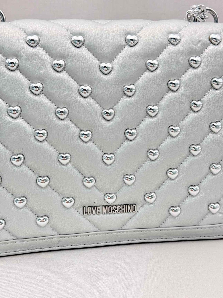 Pre-loved LOVE MOSCHINO Metallic Silver Quilted Shoulder Bag at Reems Closet
