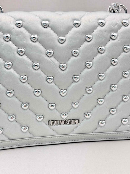 Pre-loved LOVE MOSCHINO Metallic Silver Quilted Shoulder Bag at Reems Closet