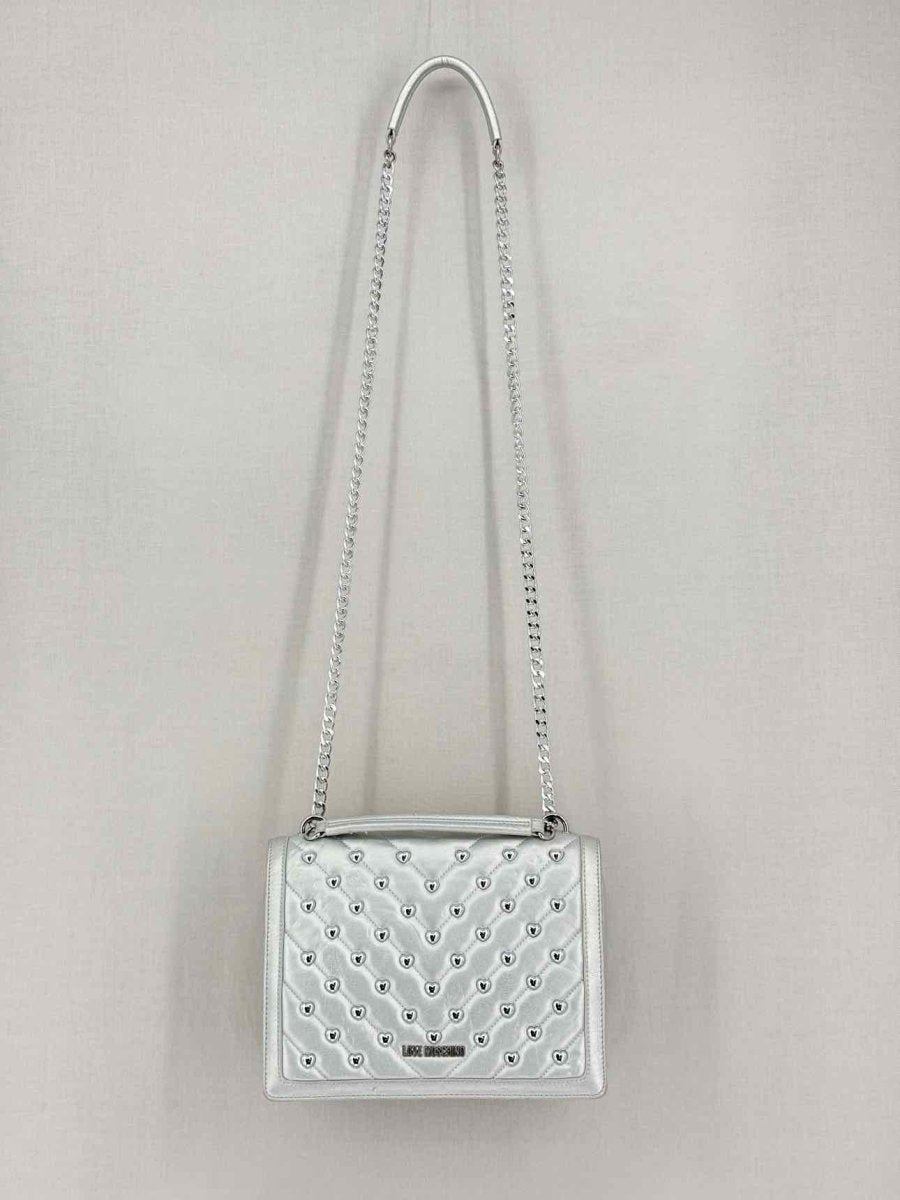 Pre-loved LOVE MOSCHINO Metallic Silver Quilted Shoulder Bag at Reems Closet