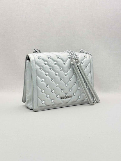 Pre-loved LOVE MOSCHINO Metallic Silver Quilted Shoulder Bag at Reems Closet