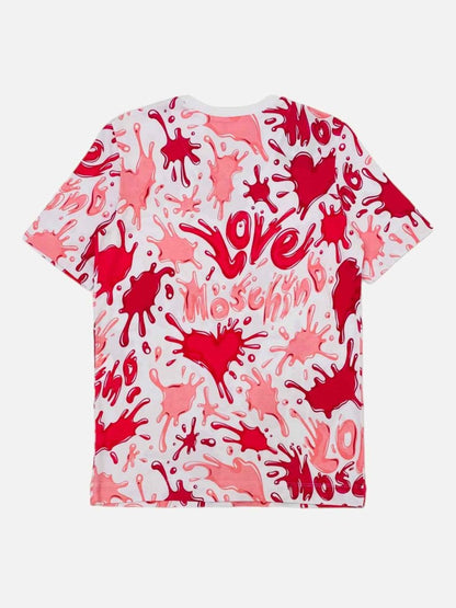 Pre - loved LOVE MOSCHINO White w/ Pink Allover Splash Logo T-shirt at Reems Closet