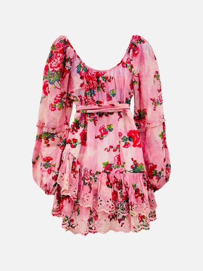 Pre - loved LOVE SHACK FANCY Pink Floral Mini Dress at Reems Closet