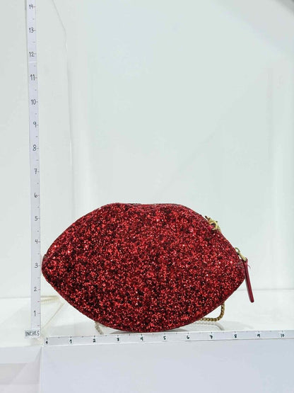Pre-loved LULU GUINNESS Glitter Lips Red Crossbody at Reems Closet