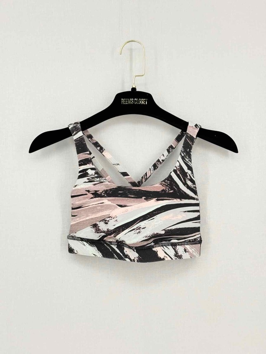 Pre-loved LULULEMON Energy Black Multicolor Splash print Bra Top at Reems Closet
