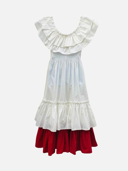 Pre - loved LUUDA Rara White & Red Midi Dress at Reems Closet