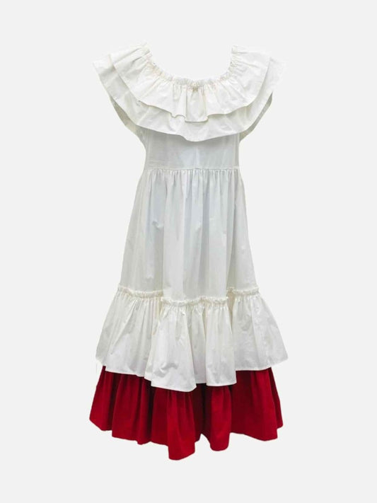 Pre - loved LUUDA Rara White & Red Midi Dress at Reems Closet