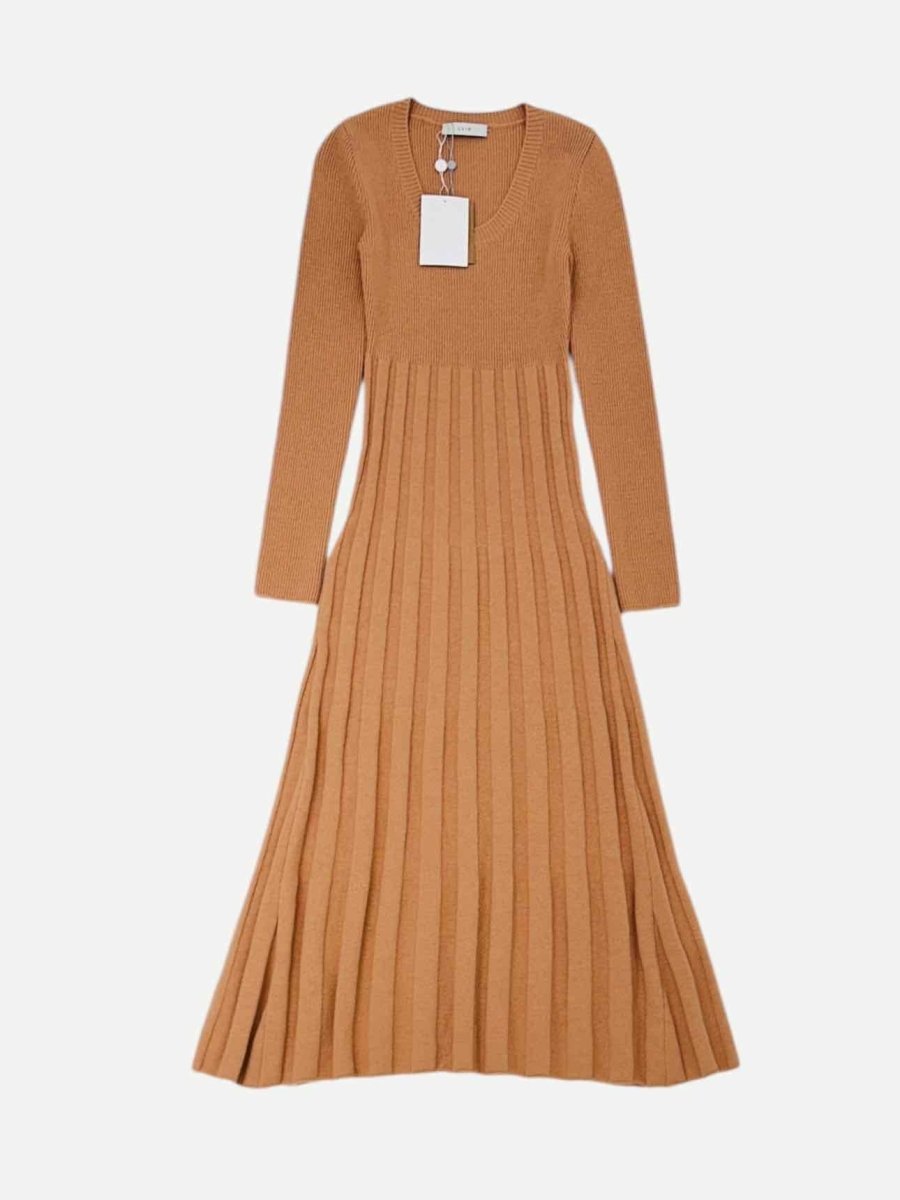 Pre - loved LVIR Knit Peach Pleated Midi Dress at Reems Closet