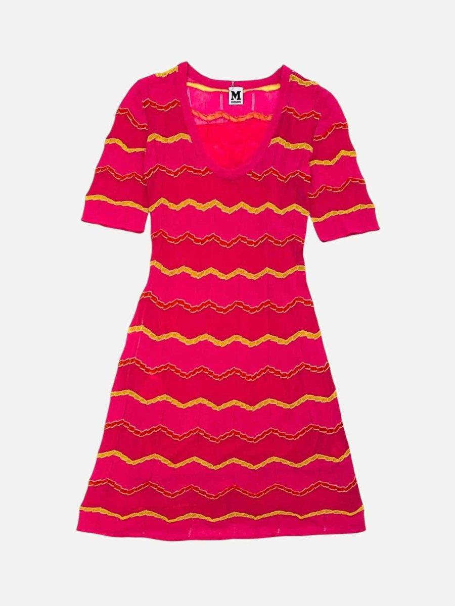 Pre - loved M MISSONI A - Line Pink Wave Print Knee Length Dress at Reems Closet