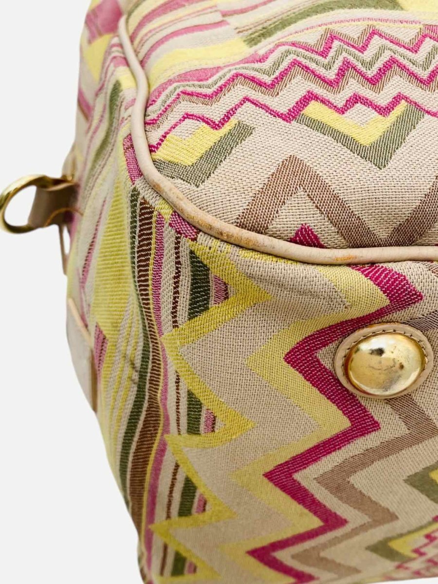 Pre - loved M MISSONI Canvas Beige Multicolor Zigzag Tote Bag at Reems Closet