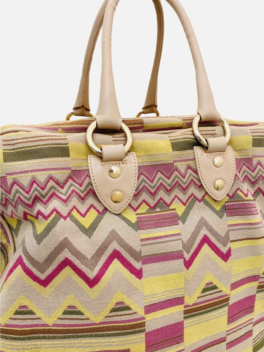 Pre - loved M MISSONI Canvas Beige Multicolor Zigzag Tote Bag at Reems Closet