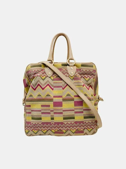 Pre - loved M MISSONI Canvas Beige Multicolor Zigzag Tote Bag at Reems Closet