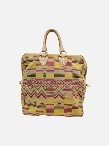 Pre - loved M MISSONI Canvas Beige Multicolor Zigzag Tote Bag at Reems Closet