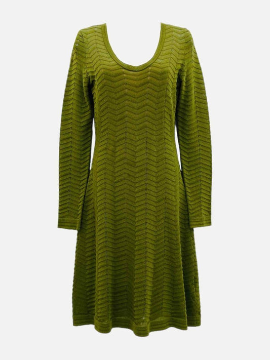 Pre - loved M MISSONI Green Knit Knee Length Dress at Reems Closet