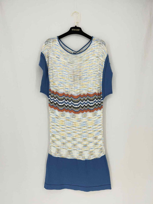Pre - loved M MISSONI Knit Cream Multicolor Knee Length Dress at Reems Closet