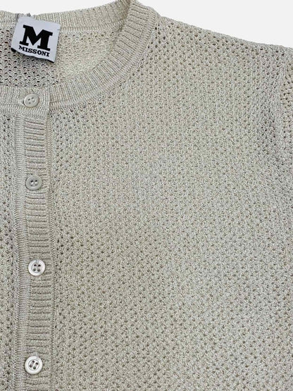 Pre - loved M MISSONI Knit Metallic Silver Cardigan at Reems Closet