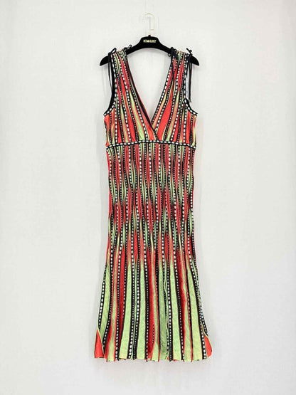 Pre-loved M MISSONI Red Multicolor Striped Size US 12 Midi Dress at Reems Closet