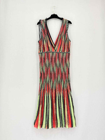 Pre-loved M MISSONI Red Multicolor Striped Size US 12 Midi Dress at Reems Closet