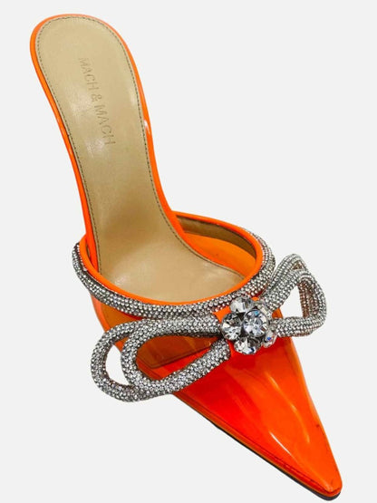 Pre - loved MACH & MACH Double Bow Orange Mules at Reems Closet