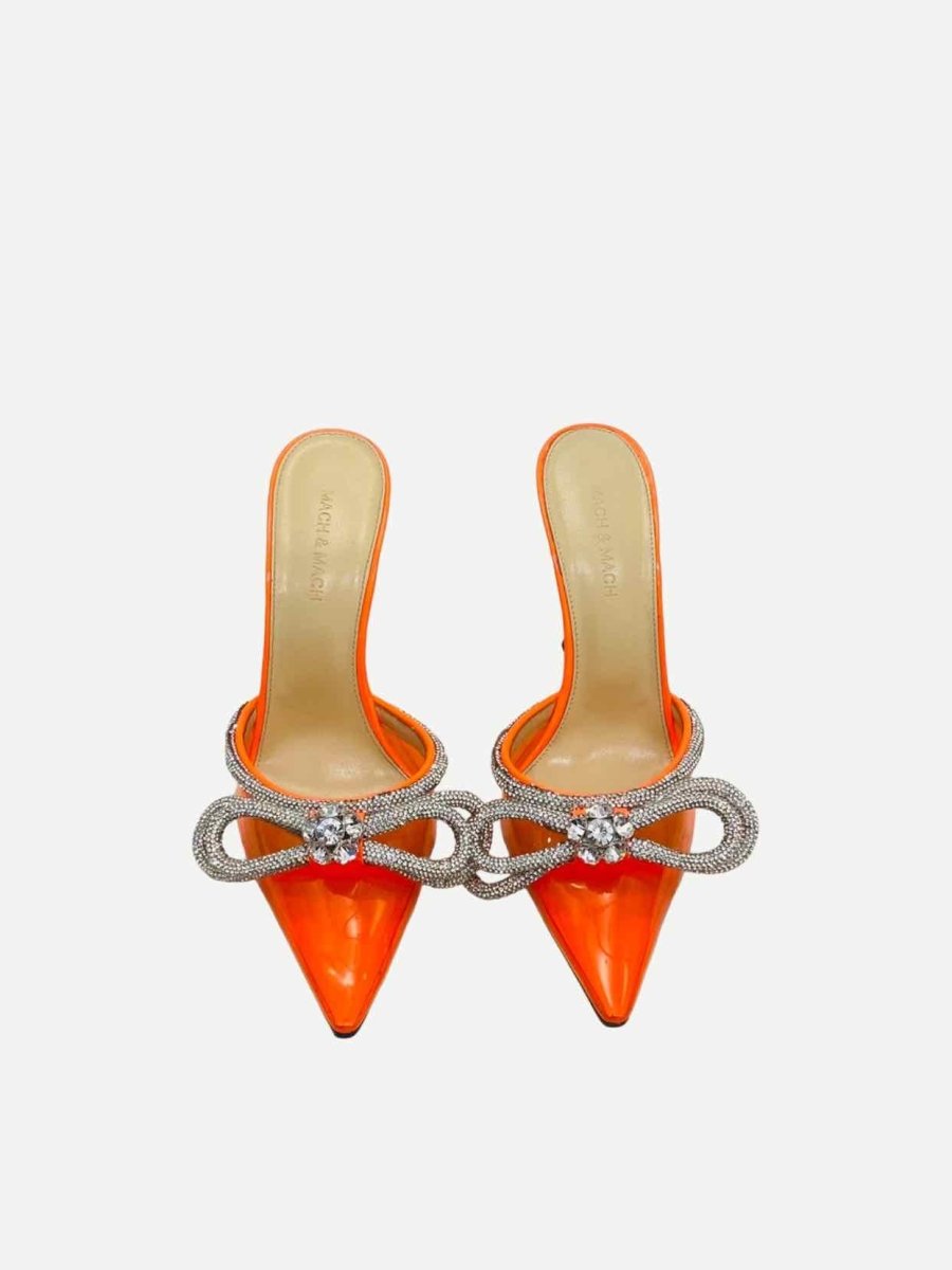 Pre - loved MACH & MACH Double Bow Orange Size EU 38.5 Mules at Reems Closet