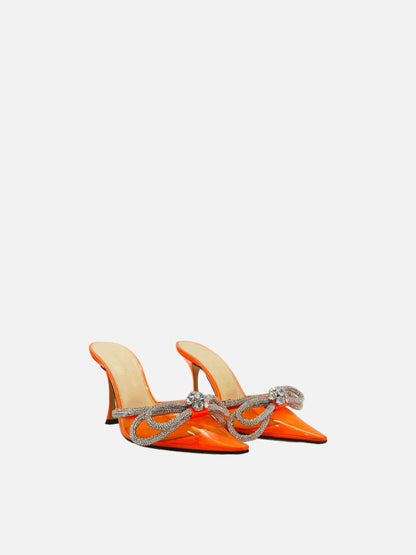 Pre - loved MACH & MACH Double Bow Orange Size EU 38.5 Mules at Reems Closet