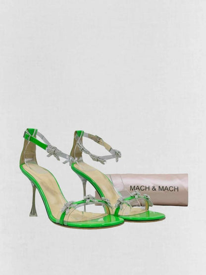 Pre - loved MACH & MACH Green Bow Size EU 38.5 Heeled Sandals at Reems Closet