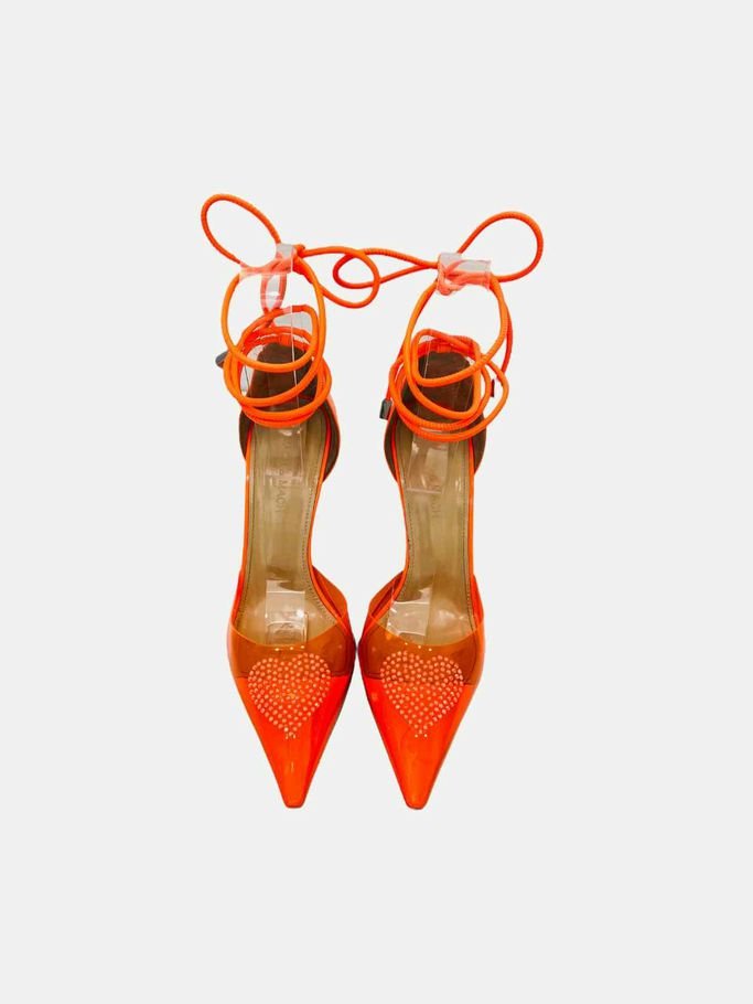 Pre - loved MACH & MACH Heart Crystal Orange Heeled Sandals 39 at Reems Closet